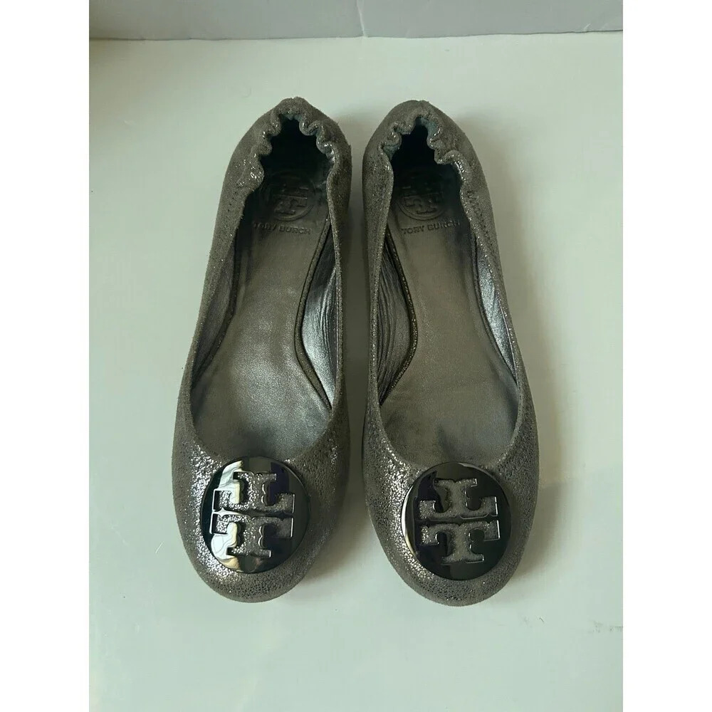 Tory Burch REVA Women’s Ballerina Ballet Flat Metallic Silver 8M